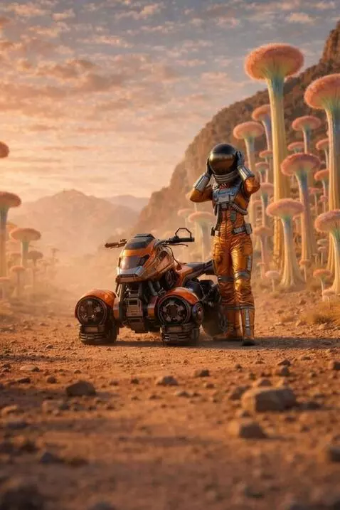 AI Video from prompt: The female astronaut removed her helmet, took it