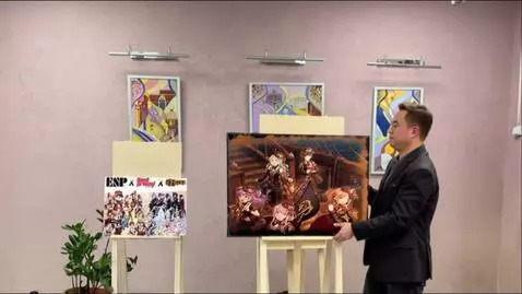 AI Video from prompt: A middle-aged European man carries a floor-stand