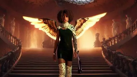 AI Video from prompt: th ecamera starts low to the ground looking up a