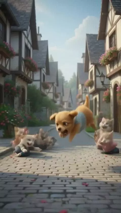 AI Video from prompt: The beautiful female puppy angrily kicks the mal