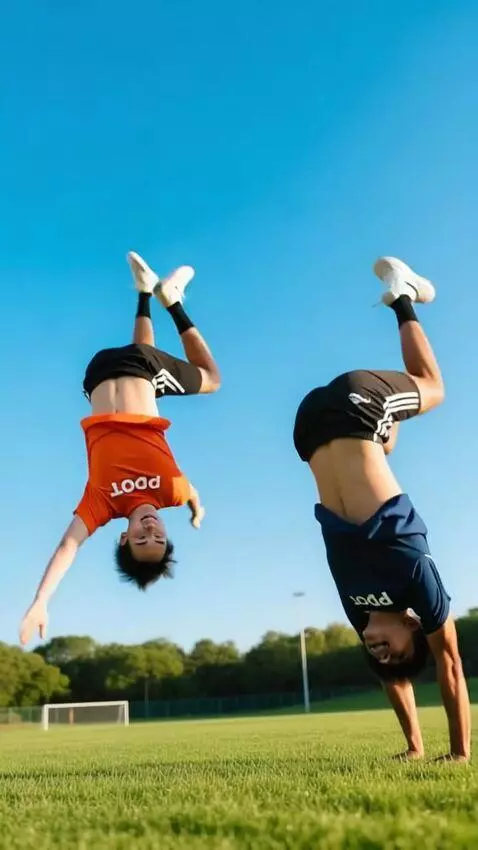 AI Video from prompt: two from TPOT doing a backflip