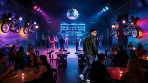 AI Video from prompt: A man wearing a leather jacket, blue jeans, and 