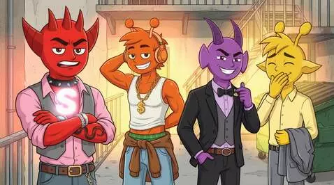 AI Video from prompt: Four characters bob their heads to the music. Th