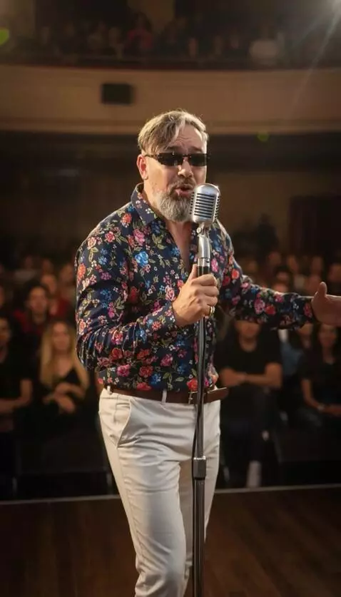 AI Video from prompt: Realistic video. High quality. A man in dark gla