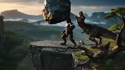 AI Video from prompt: Grandiose battle of three giants: King Kong in a