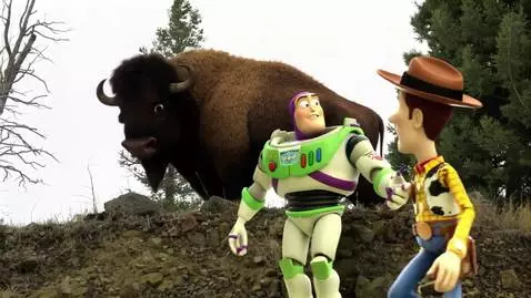 AI Video from prompt: Woody And Buzz Pete on Wild Bison Woody Says "Lo