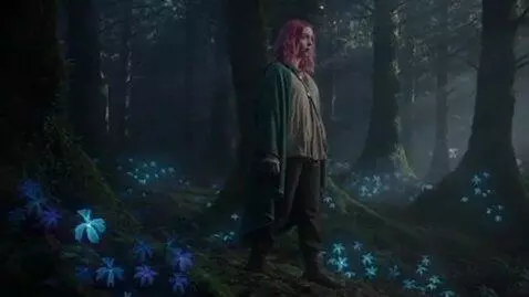 AI Video from prompt: Dark woods with rare flowers and a girl walk in 