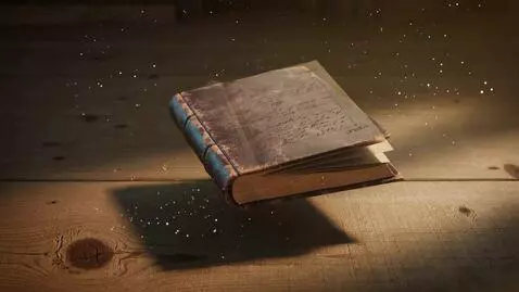 AI Video from prompt: A closed antique leather-bound book rests on a w