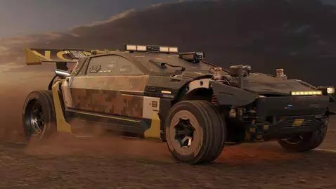 AI Video from prompt: The armored car is suddenly accelerating by dust