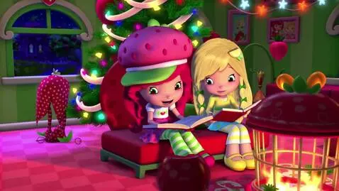 AI Video from prompt: Strawberry Shortcake with a book and Lemon Merin