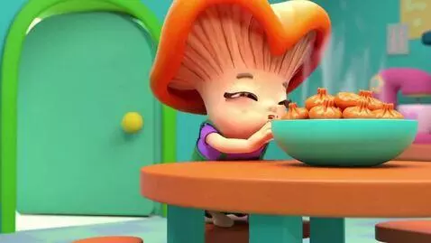 AI Video from prompt: Chanterelle bursts into the kitchen, eats a lot 