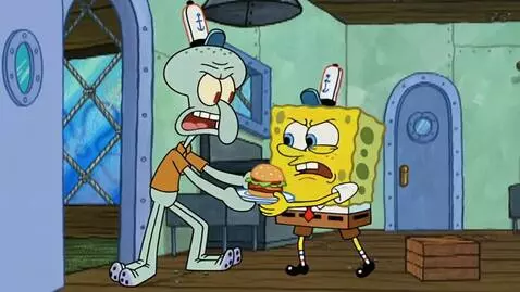 AI Video from prompt: an yellow sponge name Spongebob and purple and b