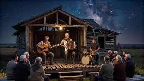 AI Video from prompt: The musicians are playing chanson, the guitarist