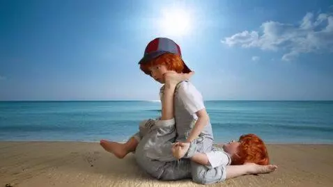 AI Video from prompt: two boys fight,one boy lay on his back,the other