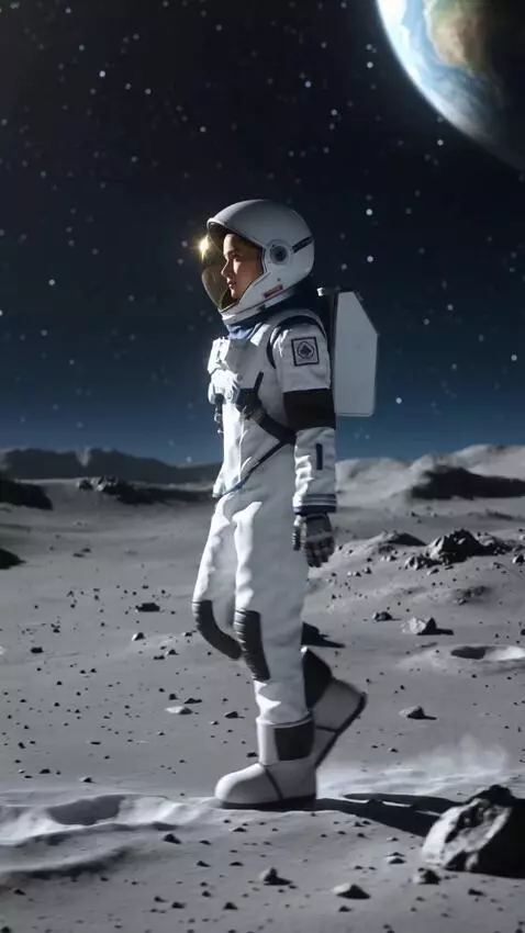 AI Video from prompt: A girl walking on a moon 3d