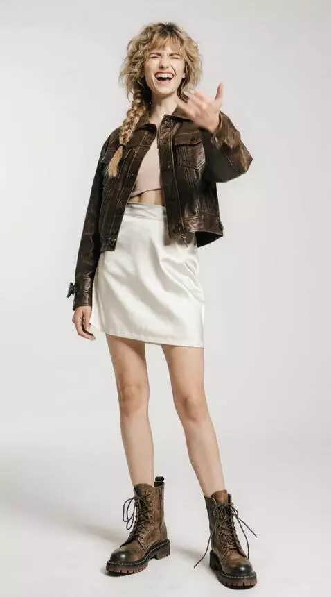 AI Video from prompt: The girl laughs, puts her hand forward in front 