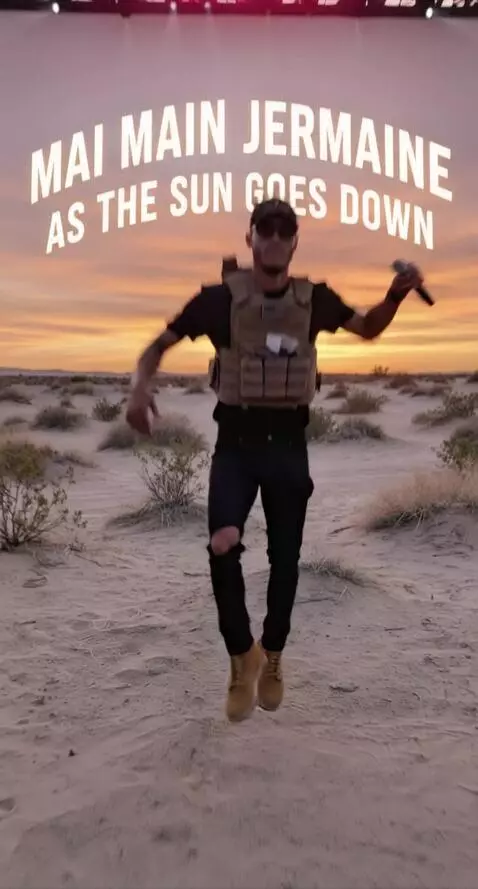 AI Video from prompt: Have the man rocking out on stage wearing a meta