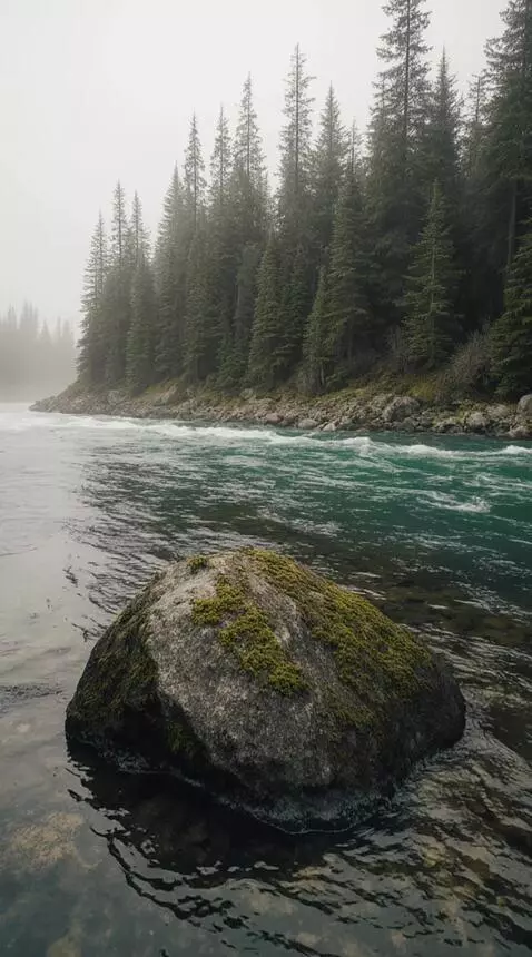 AI Video from prompt: Gentle river flow, subtle water movement against