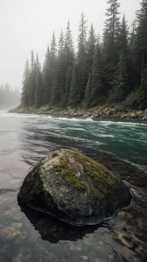 AI Video from prompt: Gentle river flow, subtle water movement against