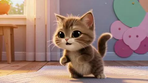 AI Video from prompt: Cute cartoon kitten, big round shiny eyes, soft 