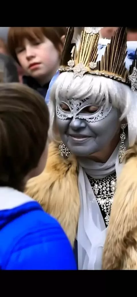 AI Video from prompt: A charming fifty-year-old snow queen and a young