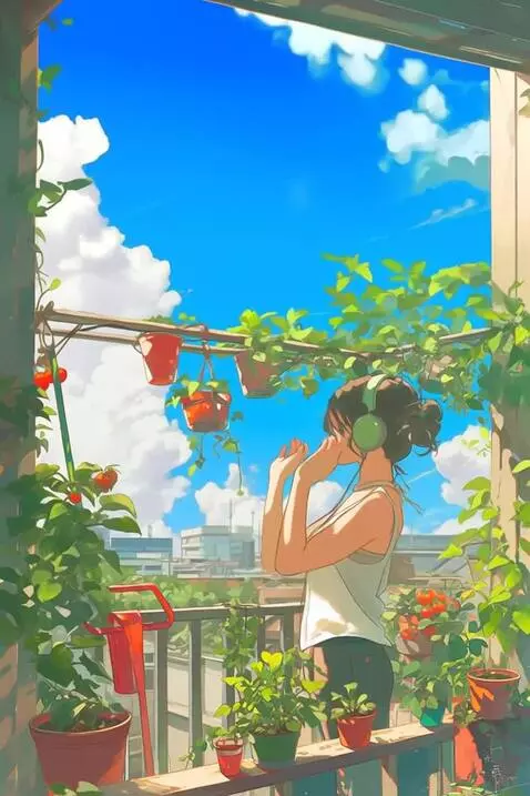 AI Video from prompt: Beautiful breeze moves the clouds and plants as 