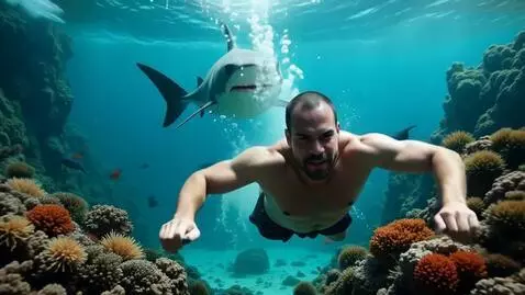 AI Video from prompt: A swimmer underwater is trying with all his migh