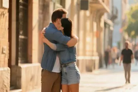 AI Video from prompt: A MAN AND A WOMAN ARE WALKING.THEN THEY STOP AND