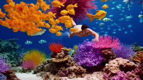 AI Video from prompt: A swimmer underwater is trying with all his migh