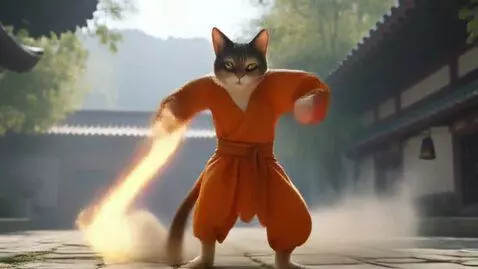 AI Video from prompt: Scene — Shaolin Cat Fast Strike Series (8 second
