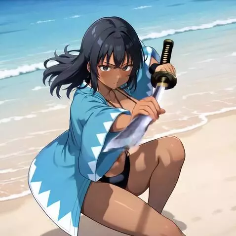 AI Video from prompt: She thrusts her left hand holding Japanese katan