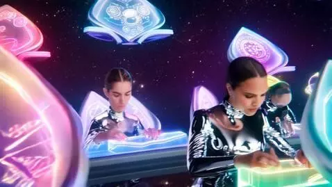 AI Video from prompt: "A surreal sci-fi showcase of The Synthekai Coll