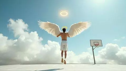 AI Video from prompt: A man with angel wings with  a small yellow ring