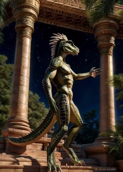 AI Video from prompt: Argonian lizard turn has head giving you a look 