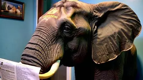 AI Video from prompt: Elephant reading a newspaper on a toilet in a ho