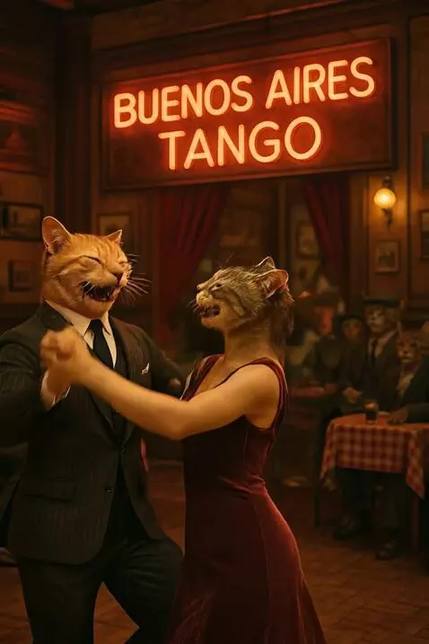 AI Video from prompt: Bailan tango,movimientos suaves,risas,camara se 