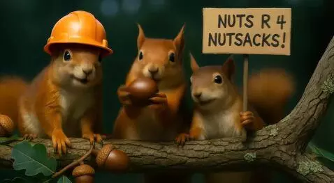 AI Video from prompt: The squirrel on the right adjusts its helmet wit