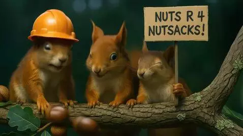 AI Video from prompt: The squirrel on the right adjusts its helmet wit