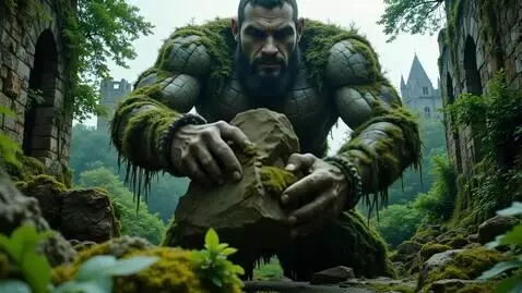 AI Video from prompt: Castle ruins. A giant made of stones and moss (3