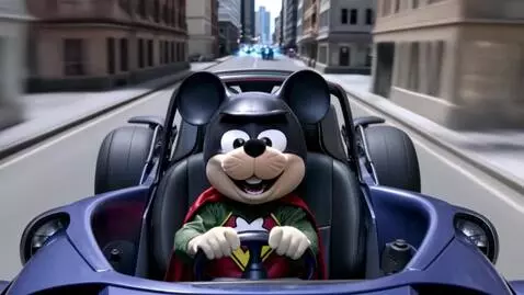 AI Video from prompt: Close up shot of Micky Mouse dressed as Batman i