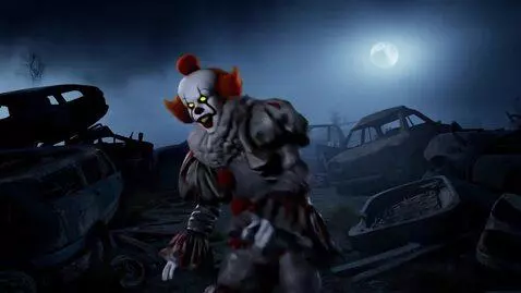 AI Video from prompt: A terrifying clown with cracked white face paint