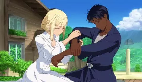 AI Video from prompt: anime scene: beautiful blonde gray-eyed girl tre