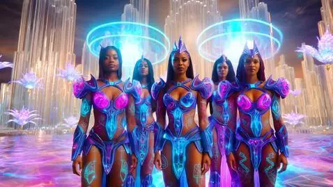 AI Video from prompt: “A group of stunning, powerful hybrid women — th
