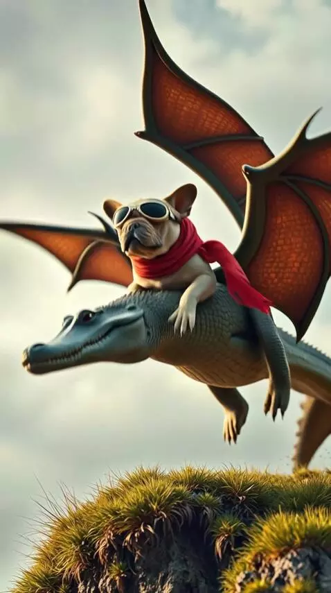 AI Video from prompt: French bulldog (light fawn) wearing vintage avia