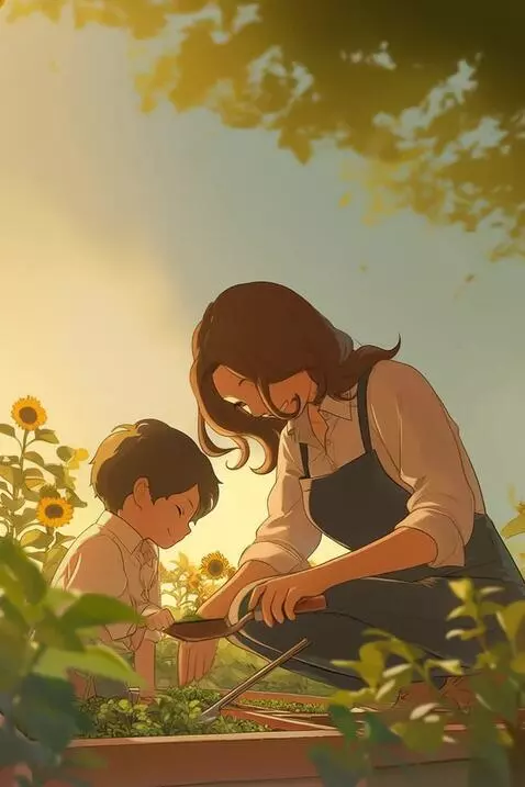 AI Video from prompt: A gentle breeze moves the trees, the mother show