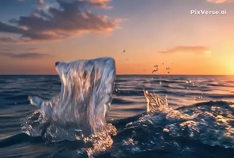 AI Video from prompt: Кроссовок отталкивается от поверхности воды, как