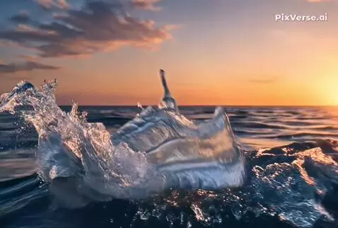 AI Video from prompt: Кроссовок отталкивается от поверхности воды, как