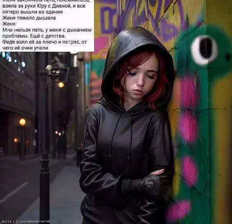 AI Video from prompt: Девочка тяжело дыша, опираясь о стенку говорит: 