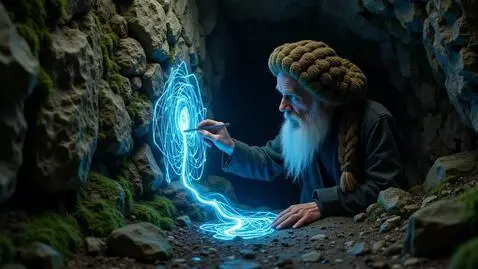 AI Video from prompt: An underground tunnel. An old gnome in a lichen 