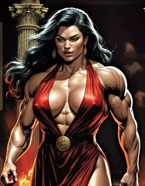 AI Video from prompt: Female bodybuiler walking, muscle growth, massiv
